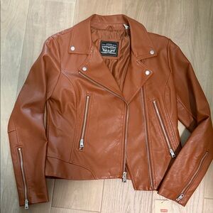 Levi's Cognac Brown Leather Moto Jacket